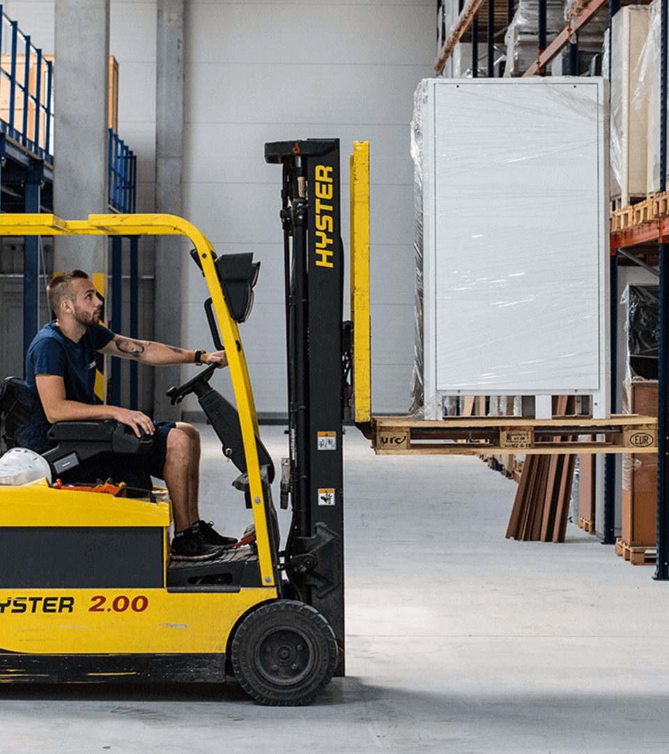 Employee on a forklift